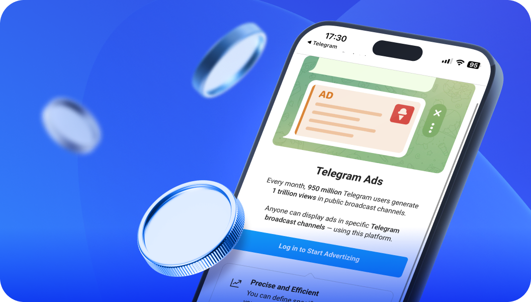 Telegram Ads interface illustrated on a phone